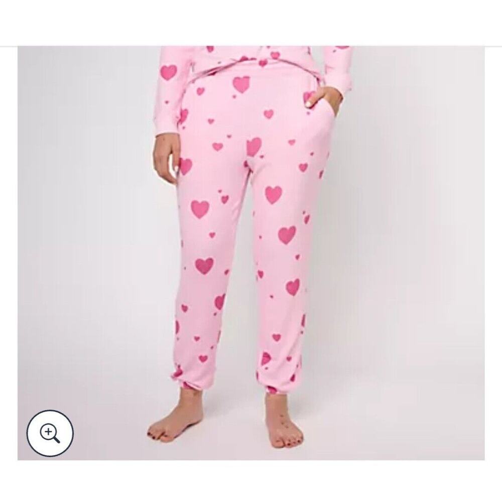 Bumblebella Jill Martin Rose Pink Joggers Pajama Pant Size L NWOT Hearts A617017
